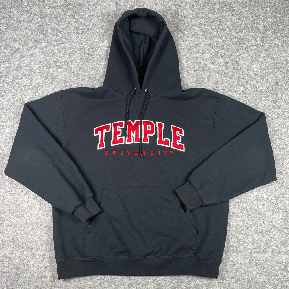 Temple University Hoodie Mens Large Black Champion Arch Applique Sweatshirt